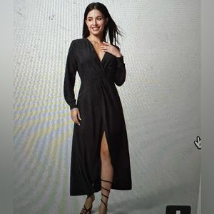 Halara Deep V Neck Crossover Black Party Dress XL NWT